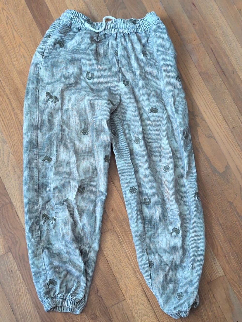 Light Gray Corduroy Jogger Pants with Dark Motif